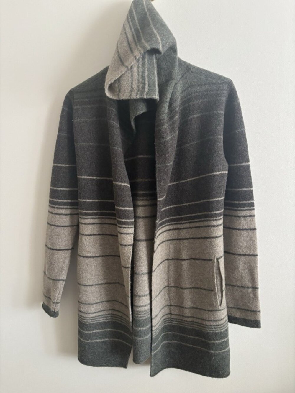 Horny Toad Lambswool Hooded Open Cardigan Sweater Aztec Boho Green Tan Small